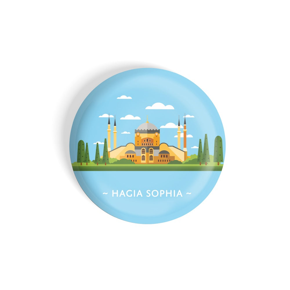 dhcrafts Round Fridge Magnet Blue Color Monuments Hagia Sophia Glossy Finish Design Pack of 1 (58 mm)